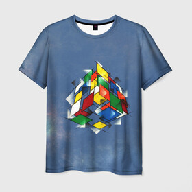 Мужская футболка 3D с принтом Кубик Рубика в Новосибирске, 100% полиэфир | прямой крой, круглый вырез горловины, длина до линии бедер | mathematica | кубик | магия. формулы | математика | наука | рубика | соберись | технарь