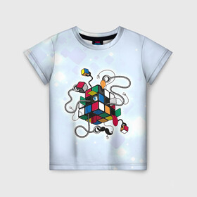 Детская футболка 3D с принтом Кубик Рубика в Новосибирске, 100% гипоаллергенный полиэфир | прямой крой, круглый вырез горловины, длина до линии бедер, чуть спущенное плечо, ткань немного тянется | mathematica | кубик | магия. формулы | математика | наука | рубика | соберись | технарь