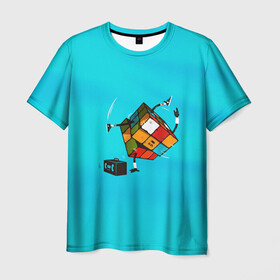 Мужская футболка 3D с принтом Кубик Рубика танцор в Новосибирске, 100% полиэфир | прямой крой, круглый вырез горловины, длина до линии бедер | mathematica | кубик | магия. формулы | математика | наука | рубика | соберись | танец | технарь