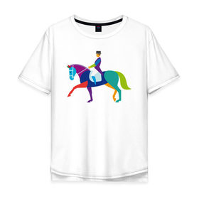 Мужская футболка хлопок Oversize с принтом Всадник на коне в Новосибирске, 100% хлопок | свободный крой, круглый ворот, “спинка” длиннее передней части | животные | конный спорт | конь | лошадь | наездник | спорт | стикер