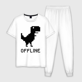 Мужская пижама хлопок с принтом Offline в Новосибирске, 100% хлопок | брюки и футболка прямого кроя, без карманов, на брюках мягкая резинка на поясе и по низу штанин
 | dinosaur | google | internet | offline | гугл | динозавр | интернет | офлайн | оффлайн