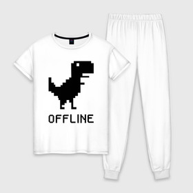 Женская пижама хлопок с принтом Offline в Новосибирске, 100% хлопок | брюки и футболка прямого кроя, без карманов, на брюках мягкая резинка на поясе и по низу штанин | dinosaur | google | internet | offline | гугл | динозавр | интернет | офлайн | оффлайн