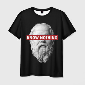 Мужская футболка 3D с принтом Ничего Не Знаю в Новосибирске, 100% полиэфир | прямой крой, круглый вырез горловины, длина до линии бедер | supreme | греция | картинка | прикол | прикольна | сократ | статуя | супреме | суприм | суприме | философ | философия