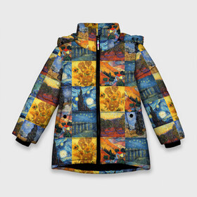 Зимняя куртка для девочек 3D с принтом Картины Ван Гога в Новосибирске, ткань верха — 100% полиэстер; подклад — 100% полиэстер, утеплитель — 100% полиэстер. | длина ниже бедра, удлиненная спинка, воротник стойка и отстегивающийся капюшон. Есть боковые карманы с листочкой на кнопках, утяжки по низу изделия и внутренний карман на молнии. 

Предусмотрены светоотражающий принт на спинке, радужный светоотражающий элемент на пуллере молнии и на резинке для утяжки. | Тематика изображения на принте: i cant hear the haters | van gogh | ван гог | ван гоги | звездная ночь | ирисы | картины ван гог | картины ван гога | пшеничное поле с кипарисами | солнечный лучик | художник