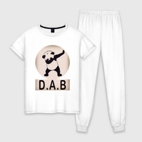 Женская пижама хлопок с принтом DAB Panda в Новосибирске, 100% хлопок | брюки и футболка прямого кроя, без карманов, на брюках мягкая резинка на поясе и по низу штанин | best | dab | dabbig | dance | freedom | hip hop | music | panda | rap | даб | даббинг | животные | крутой | лучший | медведь | музыка | панда | рэп | рэпер | свобода | танец | хип хоп