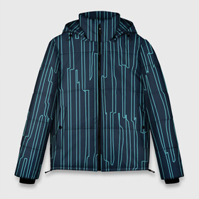Мужская зимняя куртка 3D с принтом Стильный узор в Новосибирске, верх — 100% полиэстер; подкладка — 100% полиэстер; утеплитель — 100% полиэстер | длина ниже бедра, свободный силуэт Оверсайз. Есть воротник-стойка, отстегивающийся капюшон и ветрозащитная планка. 

Боковые карманы с листочкой на кнопках и внутренний карман на молнии. | Тематика изображения на принте: абстрактное | голубое | полоса | полосы | синее | узор | узоры | чёрное | эфемерное