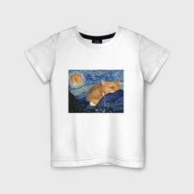 Детская футболка хлопок с принтом Звёздная ночь и коты в Новосибирске, 100% хлопок | круглый вырез горловины, полуприлегающий силуэт, длина до линии бедер | арт | ван гог | животные | звёздная ночь | искусство | картина | котик | коты | кошка | мем | прикол | смешная картинка | юмор