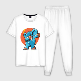 Мужская пижама хлопок с принтом Dab Elephant в Новосибирске, 100% хлопок | брюки и футболка прямого кроя, без карманов, на брюках мягкая резинка на поясе и по низу штанин
 | best | dab | dabbig | dance | elephant | hip hop | music | rap | африка | даб | даббинг | животные | крутой | музыка | рэп | слон | слоник | танец | хип хоп