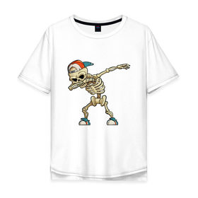 Мужская футболка хлопок Oversize с принтом Dab Skeleton в Новосибирске, 100% хлопок | свободный крой, круглый ворот, “спинка” длиннее передней части | best | dab | dabbig | dance | halloween | hip hop | music | rap | skull | даб | даббинг | крутой | музыка | рэп | скелет | танец | хип хоп | хэллоуин | череп