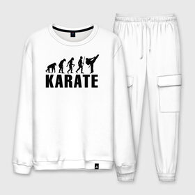 Мужской костюм хлопок с принтом Karate Evolution в Новосибирске, 100% хлопок | на свитшоте круглая горловина, мягкая резинка по низу. Брюки заужены к низу, на них два вида карманов: два “обычных” по бокам и два объемных, с клапанами, расположенные ниже линии бедра. Брюки с мягкой трикотажной резинкой на поясе и по низу штанин. В поясе для дополнительного комфорта — широкие завязки | боевое искусство | боец | карате | каратэ | каратэ боец | каратэ воин | каратэ до | карте кёкусинкай | кёкусинкай | киокусинкай | пустая рука | путь пустой руки | рука тан | самооборона