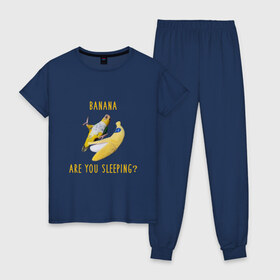 Женская пижама хлопок с принтом Банан,ты спишь? в Новосибирске, 100% хлопок | брюки и футболка прямого кроя, без карманов, на брюках мягкая резинка на поясе и по низу штанин | mem | memes | еда | мем | попугаи | попугай и банан | прикол | прикольный | смешной | юмор