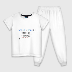 Детская пижама хлопок с принтом Code - sleep в Новосибирске, 100% хлопок |  брюки и футболка прямого кроя, без карманов, на брюках мягкая резинка на поясе и по низу штанин
 | Тематика изображения на принте: c | c++ | code | coder | computer | hacker | java | programm | tag | жизнь | код | кодер | программа | программист | сон | хакер | хочу спать