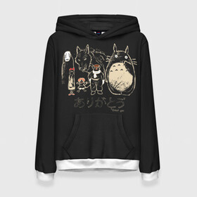 Женская толстовка 3D с принтом My Neighbor Totoro группа на черном в Новосибирске, 100% полиэстер  | двухслойный капюшон со шнурком для регулировки, мягкие манжеты на рукавах и по низу толстовки, спереди карман-кенгуру с мягким внутренним слоем. | anime | hayao miyazaki | japanese | meme | miyazaki | piano | studio ghibli | tokyo | totoro | гибли | котобус | мой | сосед | сусуватари | тонари | тоторо | хаяо миядзаки