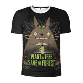Мужская футболка 3D спортивная с принтом Plant a tree Save the forest в Новосибирске, 100% полиэстер с улучшенными характеристиками | приталенный силуэт, круглая горловина, широкие плечи, сужается к линии бедра | anime | hayao miyazaki | japanese | meme | miyazaki | piano | studio ghibli | tokyo | totoro | гибли | котобус | мой | сосед | сусуватари | тонари | тоторо | хаяо миядзаки