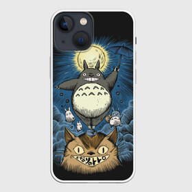 Чехол для iPhone 13 mini с принтом My Neighbor Totoro кот и заяц в Новосибирске,  |  | anime | hayao miyazaki | japanese | meme | miyazaki | piano | studio ghibli | tokyo | totoro | гибли | котобус | мой | сосед | сусуватари | тонари | тоторо | хаяо миядзаки