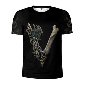 Мужская футболка 3D спортивная с принтом Vikings (bones logo) в Новосибирске, 100% полиэстер с улучшенными характеристиками | приталенный силуэт, круглая горловина, широкие плечи, сужается к линии бедра | bones | good | skull | viking | vikings | бог | викинг | викинги | кости | скандинавы | череп | язычник