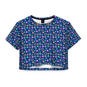Женская футболка Crop-top 3D с принтом Весёлые фигурки. в Новосибирске, 100% полиэстер | круглая горловина, длина футболки до линии талии, рукава с отворотами | 