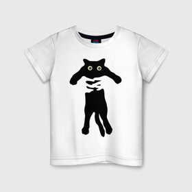 Детская футболка хлопок с принтом Черный кот в руках в Новосибирске, 100% хлопок | круглый вырез горловины, полуприлегающий силуэт, длина до линии бедер | cat | в руках | глаза | животное | кот | котенок | кошка | милый | черный