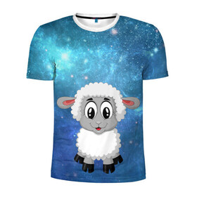 Мужская футболка 3D спортивная с принтом Овечка в Новосибирске, 100% полиэстер с улучшенными характеристиками | приталенный силуэт, круглая горловина, широкие плечи, сужается к линии бедра | детство | животные | забавный | копыта | кудряшки | лес | мохнатый | овечка | овца | пастбище | поле | уши | шерсть
