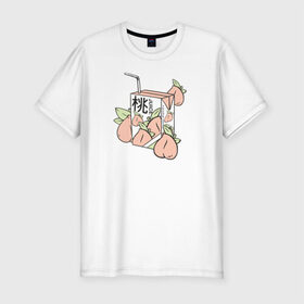 Мужская футболка премиум с принтом Персиковый Сок в Новосибирске, 92% хлопок, 8% лайкра | приталенный силуэт, круглый вырез ворота, длина до линии бедра, короткий рукав | japan | japanese | juice | peach | urban | urban style | персик | сок | стиль | урбан | япония | японский стиль
