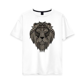 Женская футболка хлопок Oversize с принтом Metallized Lion в Новосибирске, 100% хлопок | свободный крой, круглый ворот, спущенный рукав, длина до линии бедер
 | голова льва | знак зодиака лев | знак льва | зодиак лев | лев | лев гороскоп | львиный | львиный портрет