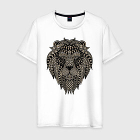 Мужская футболка хлопок с принтом Metallized Lion в Новосибирске, 100% хлопок | прямой крой, круглый вырез горловины, длина до линии бедер, слегка спущенное плечо. | голова льва | знак зодиака лев | знак льва | зодиак лев | лев | лев гороскоп | львиный | львиный портрет