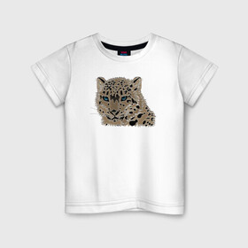 Детская футболка хлопок с принтом Metallized Snow Leopard в Новосибирске, 100% хлопок | круглый вырез горловины, полуприлегающий силуэт, длина до линии бедер | Тематика изображения на принте: барс | ирбис | леопард | портрет барса | портрет леопарда | портрет ягуара | снежный барс | хищник | ягуар