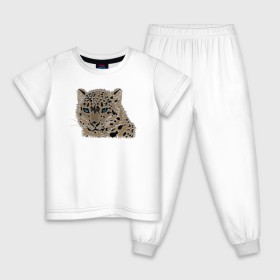Детская пижама хлопок с принтом Metallized Snow Leopard в Новосибирске, 100% хлопок |  брюки и футболка прямого кроя, без карманов, на брюках мягкая резинка на поясе и по низу штанин
 | барс | ирбис | леопард | портрет барса | портрет леопарда | портрет ягуара | снежный барс | хищник | ягуар