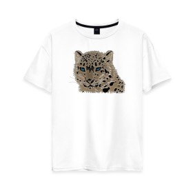 Женская футболка хлопок Oversize с принтом Metallized Snow Leopard в Новосибирске, 100% хлопок | свободный крой, круглый ворот, спущенный рукав, длина до линии бедер
 | барс | ирбис | леопард | портрет барса | портрет леопарда | портрет ягуара | снежный барс | хищник | ягуар