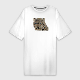 Платье-футболка хлопок с принтом Metallized Snow Leopard в Новосибирске,  |  | барс | ирбис | леопард | портрет барса | портрет леопарда | портрет ягуара | снежный барс | хищник | ягуар