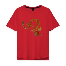 Мужская футболка хлопок Oversize с принтом Metallized Red Dragon в Новосибирске, 100% хлопок | свободный крой, круглый ворот, “спинка” длиннее передней части | Тематика изображения на принте: азиатский дракон | восточный дракон | год дракона | дракон | змей | китайский дракон | китайский змей | красный дракон | металлический дракон | огненный дракон | японский дракон | яркий дракон