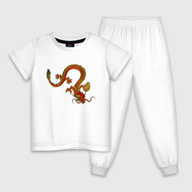 Детская пижама хлопок с принтом Metallized Red Dragon в Новосибирске, 100% хлопок |  брюки и футболка прямого кроя, без карманов, на брюках мягкая резинка на поясе и по низу штанин
 | азиатский дракон | восточный дракон | год дракона | дракон | змей | китайский дракон | китайский змей | красный дракон | металлический дракон | огненный дракон | японский дракон | яркий дракон