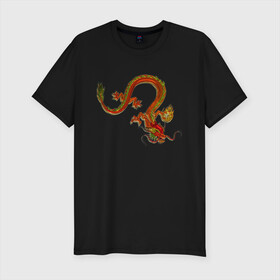 Мужская футболка хлопок Slim с принтом Metallized Red Dragon в Новосибирске, 92% хлопок, 8% лайкра | приталенный силуэт, круглый вырез ворота, длина до линии бедра, короткий рукав | азиатский дракон | восточный дракон | год дракона | дракон | змей | китайский дракон | китайский змей | красный дракон | металлический дракон | огненный дракон | японский дракон | яркий дракон