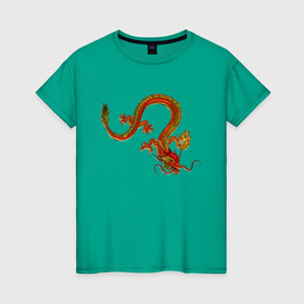 Женская футболка хлопок с принтом Metallized Red Dragon в Новосибирске, 100% хлопок | прямой крой, круглый вырез горловины, длина до линии бедер, слегка спущенное плечо | азиатский дракон | восточный дракон | год дракона | дракон | змей | китайский дракон | китайский змей | красный дракон | металлический дракон | огненный дракон | японский дракон | яркий дракон