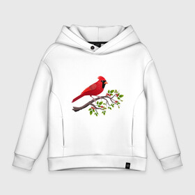 Детское худи Oversize хлопок с принтом Красный кардинал в Новосибирске, френч-терри — 70% хлопок, 30% полиэстер. Мягкий теплый начес внутри —100% хлопок | боковые карманы, эластичные манжеты и нижняя кромка, капюшон на магнитной кнопке | cardinalis cardinalis | красный кардинал | новогодняя птица | птица | птичка | рождественская птица