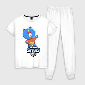 Женская пижама хлопок с принтом BRAWL STARS EL BROWN. в Новосибирске, 100% хлопок | брюки и футболка прямого кроя, без карманов, на брюках мягкая резинка на поясе и по низу штанин | 