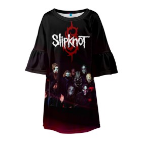 Детское платье 3D с принтом Slipknot в Новосибирске, 100% полиэстер | прямой силуэт, чуть расширенный к низу. Круглая горловина, на рукавах — воланы | slipknot | металл | музыка | рок | слипкнот