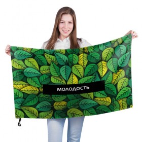 Флаг 3D с принтом Молодость/глупость в Новосибирске, 100% полиэстер | плотность ткани — 95 г/м2, размер — 67 х 109 см. Принт наносится с одной стороны | глупость | жизнь | зелень | листья | молодость | надпись