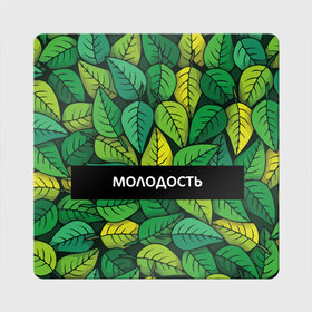 Магнит виниловый Квадрат с принтом Молодость/глупость в Новосибирске, полимерный материал с магнитным слоем | размер 9*9 см, закругленные углы | глупость | жизнь | зелень | листья | молодость | надпись