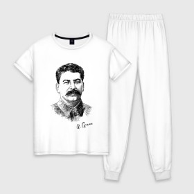 Женская пижама хлопок с принтом Товарищ Сталин в Новосибирске, 100% хлопок | брюки и футболка прямого кроя, без карманов, на брюках мягкая резинка на поясе и по низу штанин | джугашвилли | иосиф виссарионович сталин | иосиф сталин | коба | сталин | товарищ сталин