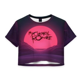 Женская футболка Crop-top 3D с принтом MCR Logo в Новосибирске, 100% полиэстер | круглая горловина, длина футболки до линии талии, рукава с отворотами | Тематика изображения на принте: 2007 | chemical | emo | logo | mcr | rock | romance | вокалист | группа | джерард | лого | рок | уэйн | эмо