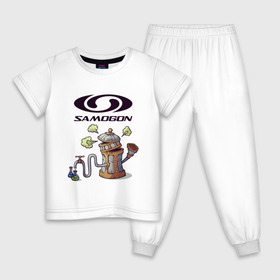 Детская пижама хлопок с принтом SAMOGON в Новосибирске, 100% хлопок |  брюки и футболка прямого кроя, без карманов, на брюках мягкая резинка на поясе и по низу штанин
 | Тематика изображения на принте: антибренд | прикол | приколы | самогон | юмор