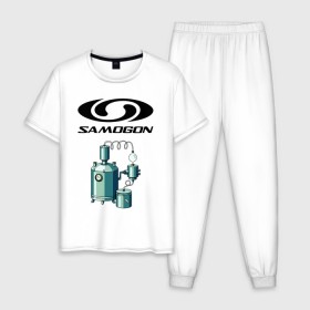 Мужская пижама хлопок с принтом SAMOGON в Новосибирске, 100% хлопок | брюки и футболка прямого кроя, без карманов, на брюках мягкая резинка на поясе и по низу штанин
 | Тематика изображения на принте: salomon | прикол | приколы | самогон | шутка | юмор