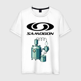 Мужская футболка хлопок с принтом SAMOGON в Новосибирске, 100% хлопок | прямой крой, круглый вырез горловины, длина до линии бедер, слегка спущенное плечо. | salomon | прикол | приколы | самогон | шутка | юмор