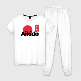 Женская пижама хлопок с принтом Aikido в Новосибирске, 100% хлопок | брюки и футболка прямого кроя, без карманов, на брюках мягкая резинка на поясе и по низу штанин | aikido | аикидо | айкидо | восточные единоборства | единоборства | морихей уэсиба