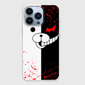 Чехол для iPhone 13 Pro с принтом monokuma мордочка и брызги в Новосибирске,  |  | anime | bear | black  white | danganronpa | kurokuma | monodam | monokuma | monomi | monotaro | rabbit | school | shirokuma | аниме | главарь | мoноми | монокума | черно белый | школа