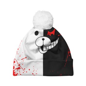 Шапка 3D c помпоном с принтом MONOKUMA в Новосибирске, 100% полиэстер | универсальный размер, печать по всей поверхности изделия | anime | bear | black  white | danganronpa | kurokuma | monodam | monokuma | monomi | monotaro | rabbit | school | shirokuma | аниме | главарь | мoноми | монокума | черно белый | школа