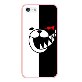 Чехол для iPhone 5/5S матовый с принтом MONOKUMA (КАПЮШОН) в Новосибирске, Силикон | Область печати: задняя сторона чехла, без боковых панелей | Тематика изображения на принте: anime | bear | black  white | danganronpa | kurokuma | monodam | monokuma | monomi | monotaro | rabbit | school | shirokuma | аниме | главарь | мoноми | монокума | черно белый | школа