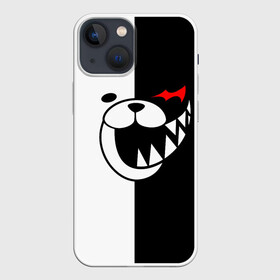 Чехол для iPhone 13 mini с принтом MONOKUMA (КАПЮШОН) в Новосибирске,  |  | Тематика изображения на принте: anime | bear | black  white | danganronpa | kurokuma | monodam | monokuma | monomi | monotaro | rabbit | school | shirokuma | аниме | главарь | мoноми | монокума | черно белый | школа