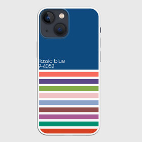 Чехол для iPhone 13 mini с принтом Pantone цвет года (с 2012 по 2020 гг.) в Новосибирске,  |  | в полоску | веб дизайнеру | декоратору | дизайнеру | институт pantone | классический синий | пантон | подарок дизайнеру | полосатый | полоска | полоски | разноцветный | синий | художнику | цвет 2020